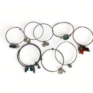 Lot of 8 Assorted Silver Tone Charm Bracelets Expandable